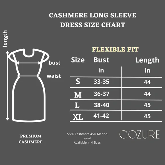 L Black Cashmere Sweater Dress Long Sleeves, Womens Knit Midi Winter Dress NWT - Picture 12 of 12